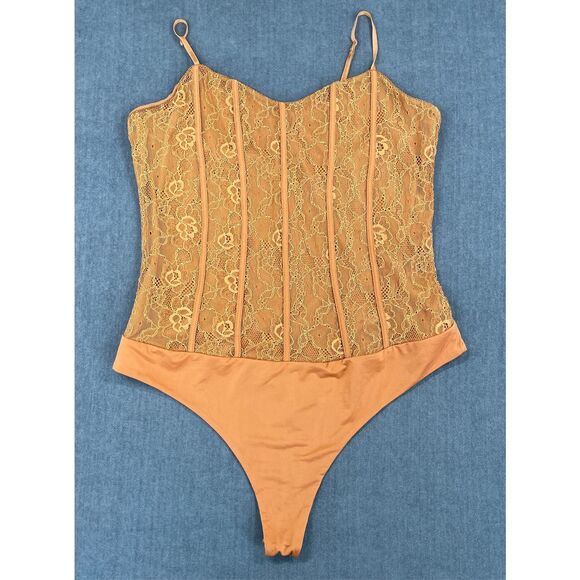 AFRM Lace Bodysuit Women 1X‎ Orange Romantic Corset Style Adjustable Straps - Picture 1 of 8